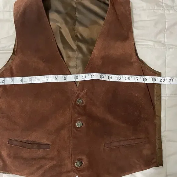 Vintage Suede Vest Mens Size XS 38 Brown Johnny Leather Cowboy Italy Made 1973 - Picture 3 of 8
